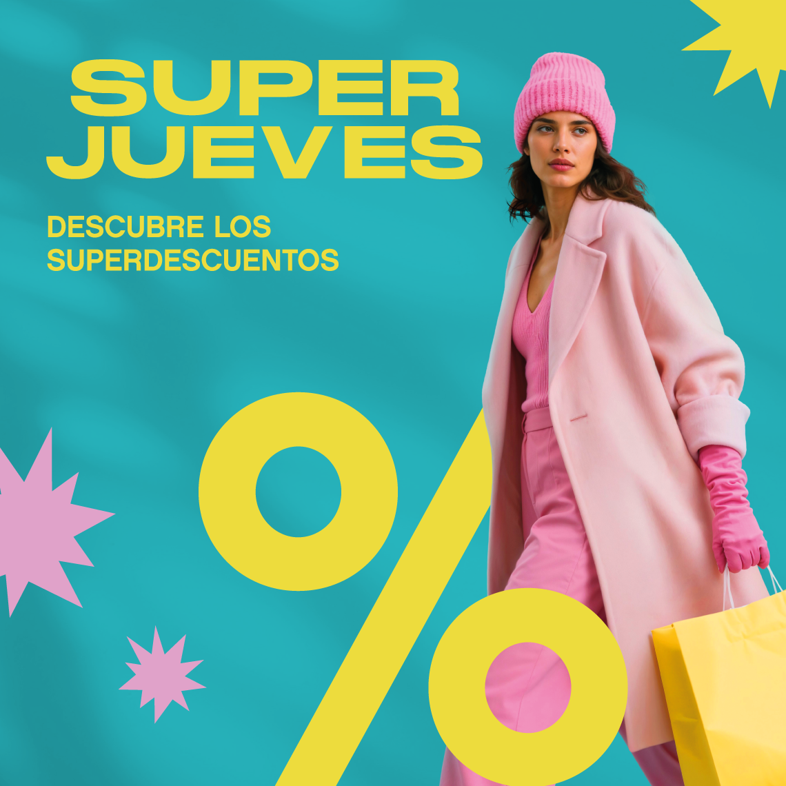 chica con estilo invernal y bolsas de compras
