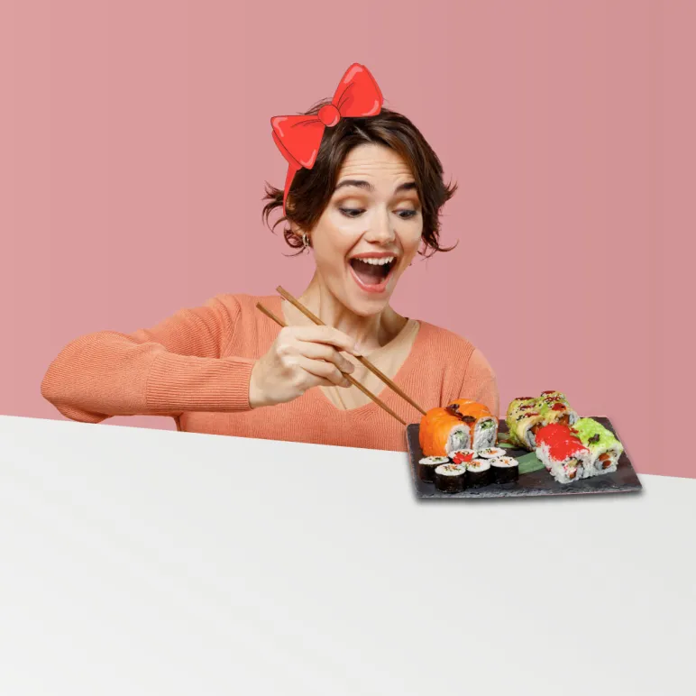 chica comiendo sushi